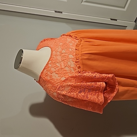 Torrid Tangerine Chiffon look /stretch Lace trim Plus Size 1X Lightweight VGUC * - Picture 3 of 15